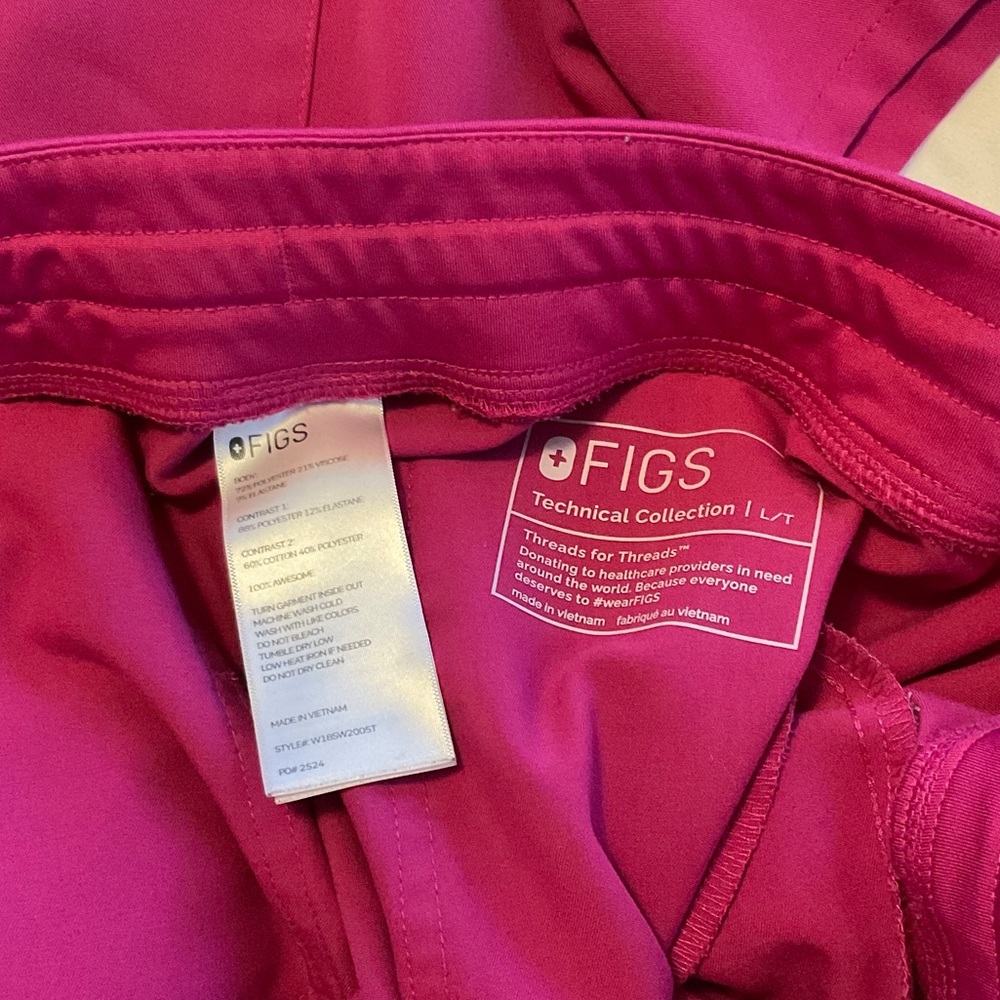 Figs Scrub Set with Blue Drawstring joggers in raspberry sorbet color. - Picture 3 of 5